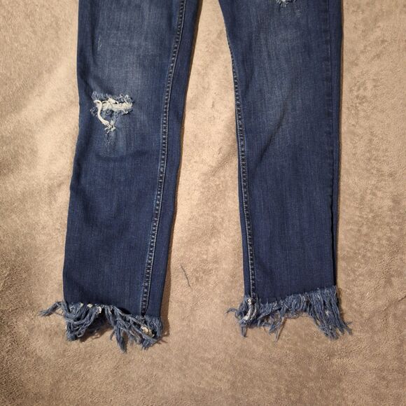 FREE PEOPLE Great Heights Skinny Jeans Womens 29 Blue Distressed Frayed Denim - Picture 2 of 13